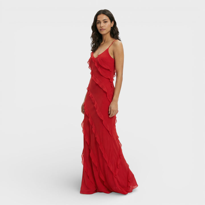 Vestido Elegante Con Volantes Mujer