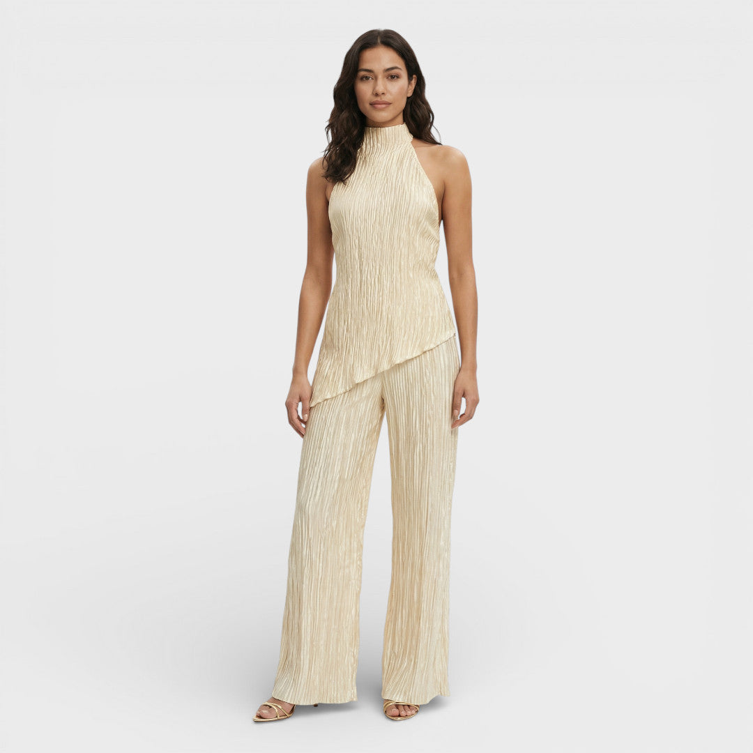 Conjunto Plisado Halter Pantalón Ancho