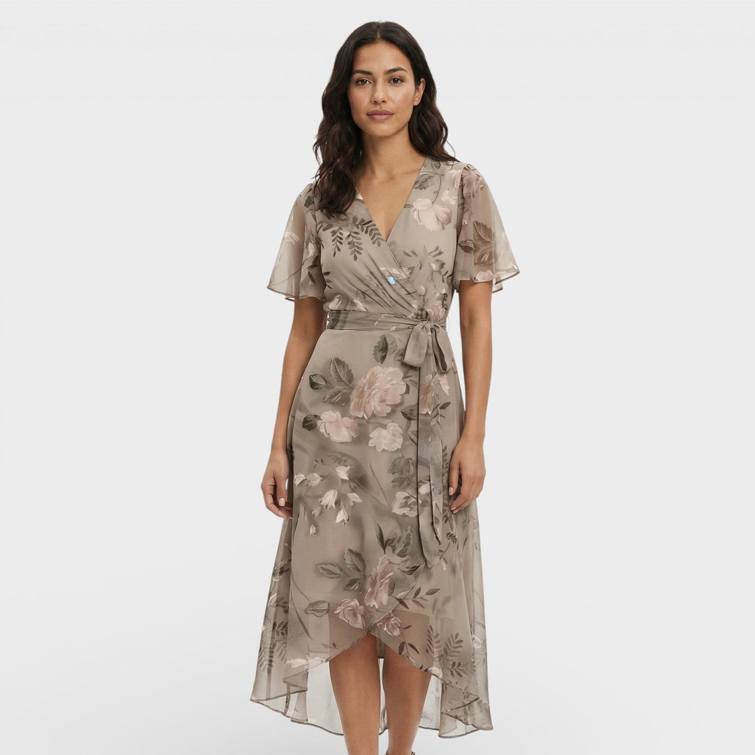 Vestido Midi Manga Corta Escote Pico