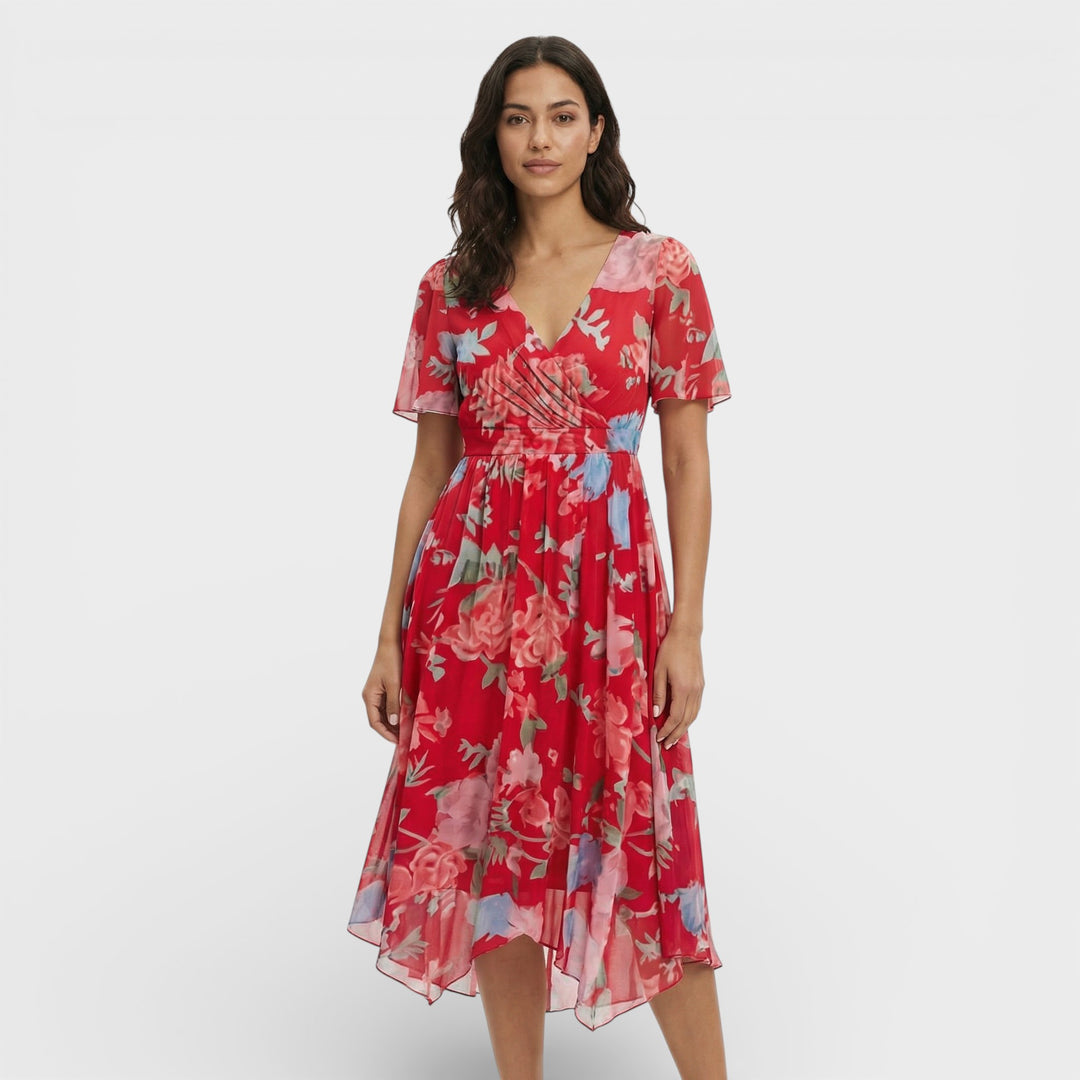 Vestido Midi Manga Corta Escote Pico