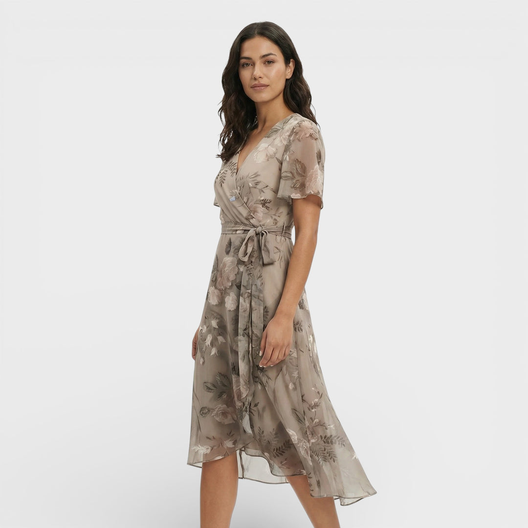 Vestido Midi Manga Corta Escote Pico