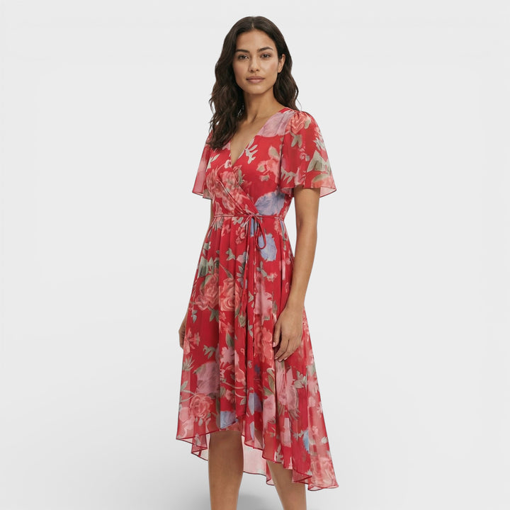 Vestido Midi Manga Corta Escote Pico