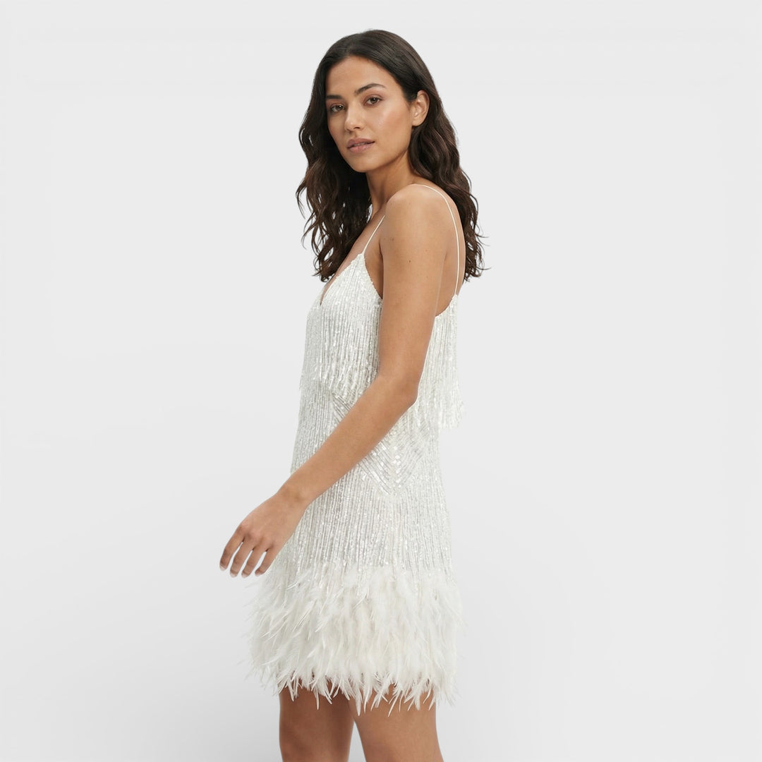 Vestido Mini Con Plumas Glamour