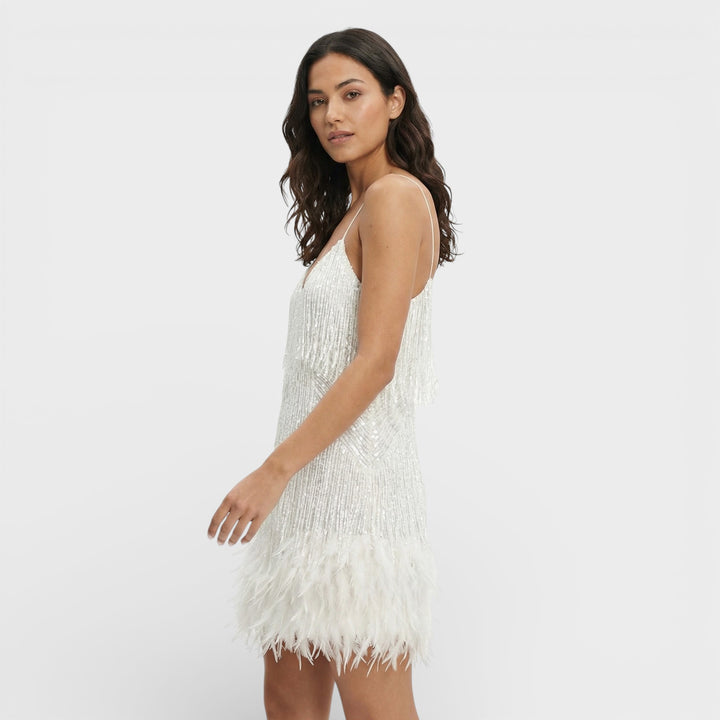 Vestido Mini Con Plumas Glamour