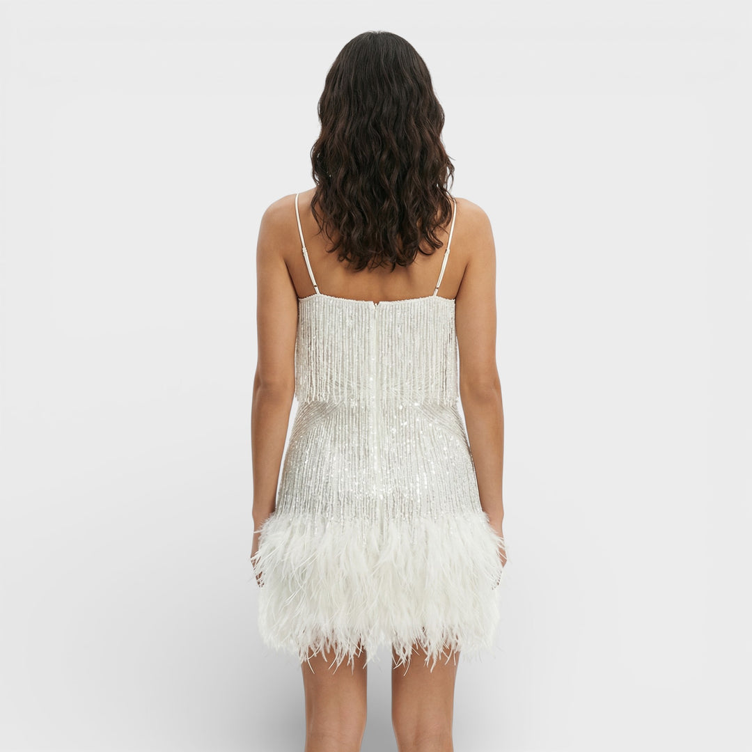 Vestido Mini Con Plumas Glamour