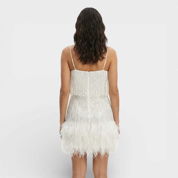 Vestido Mini Con Plumas Glamour