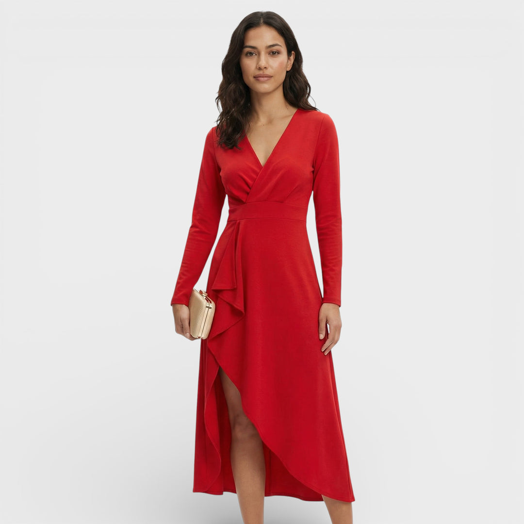 Vestido Midi Escote Pico Abertura