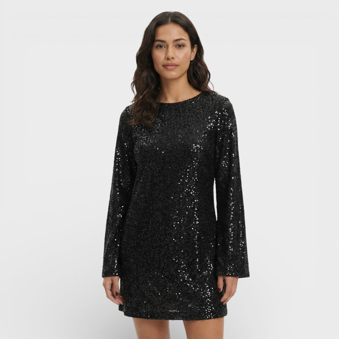 Vestido Mini Lentejuelas Lazo Satén