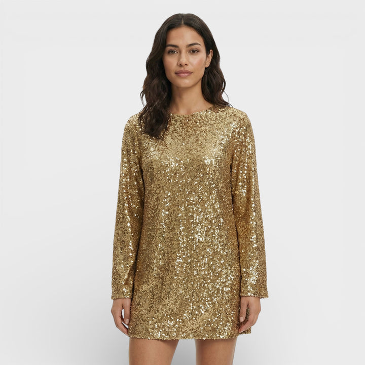 Vestido Mini Lentejuelas Lazo Satén