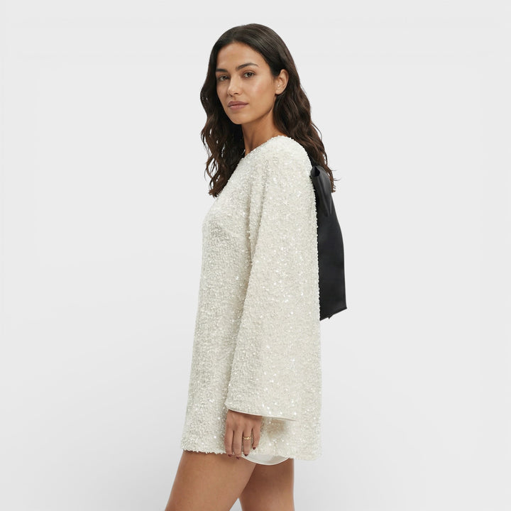 Vestido Mini Lentejuelas Lazo Satén