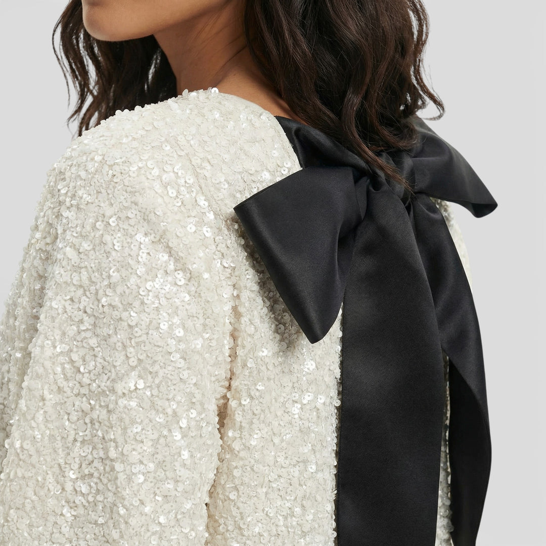 Vestido Mini Lentejuelas Lazo Satén