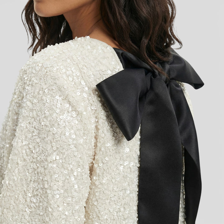 Vestido Mini Lentejuelas Lazo Satén