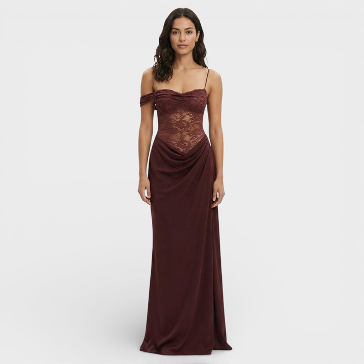 Vestido Largo Encaje Un Hombro Mujer