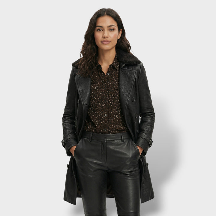 Abrigo de Cuero Elegante Mujer