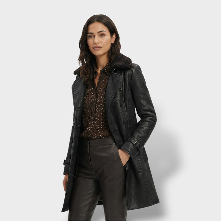 Abrigo de Cuero Elegante Mujer