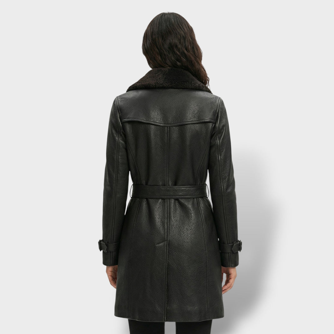 Abrigo de Cuero Elegante Mujer