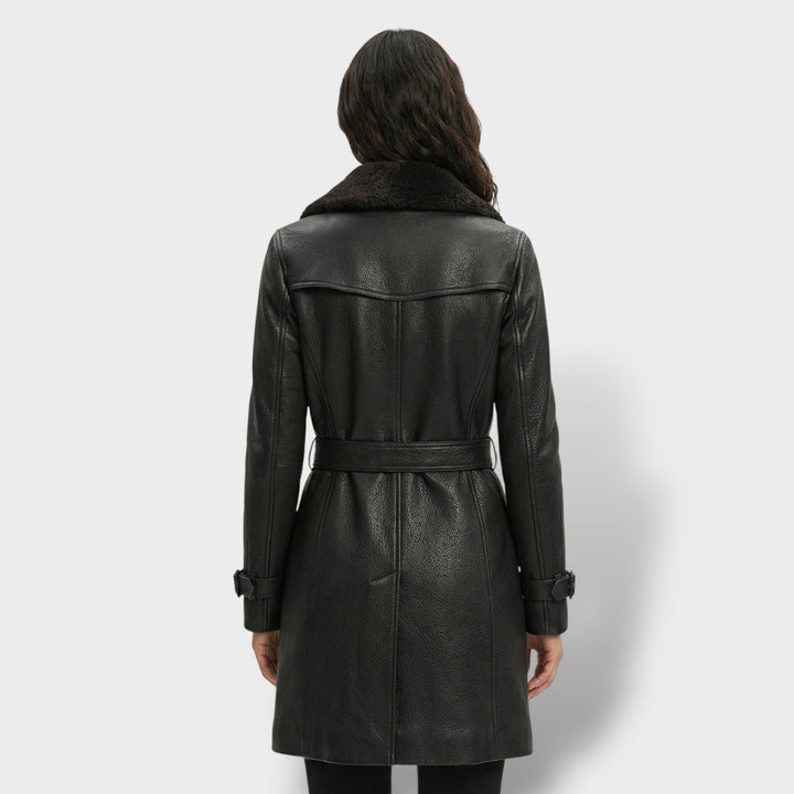 Abrigo de Cuero Elegante Mujer