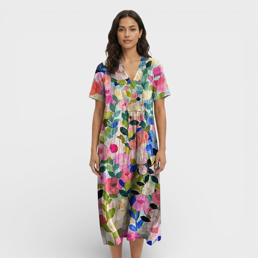 Vestido Floral Escote Pico Mujer