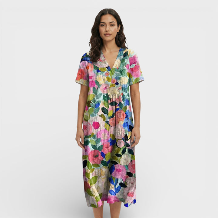 Vestido Floral Escote Pico Mujer