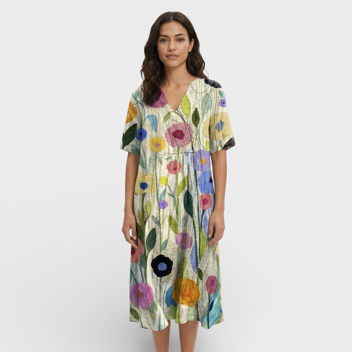 Vestido Floral Escote Pico Mujer