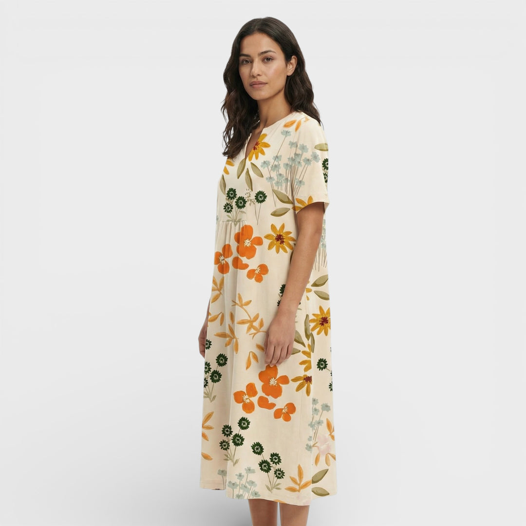 Vestido Floral Escote Pico Mujer