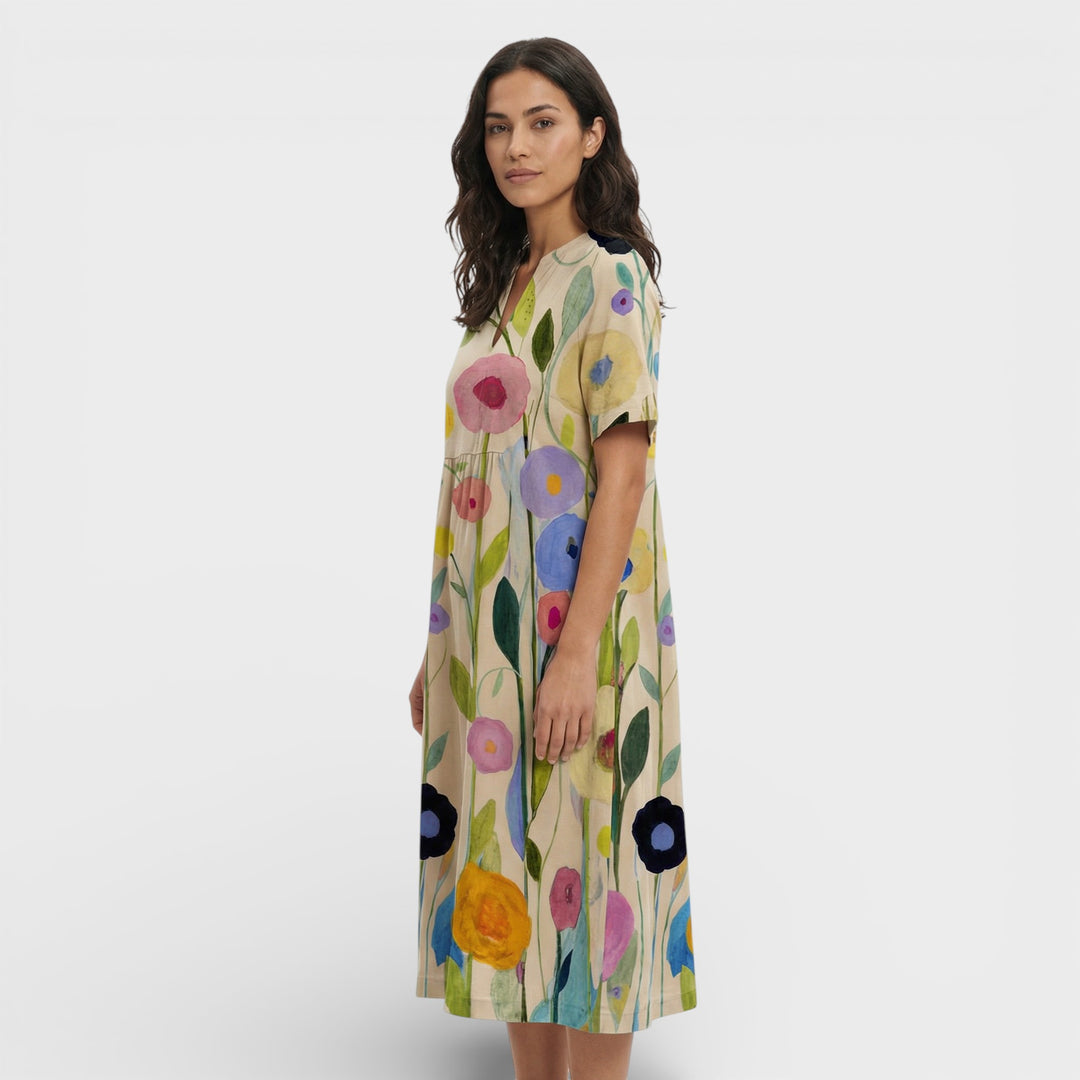 Vestido Floral Escote Pico Mujer