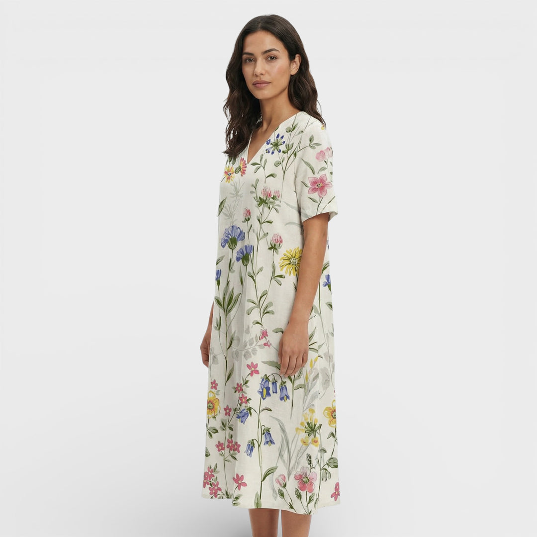 Vestido Floral Escote Pico Mujer