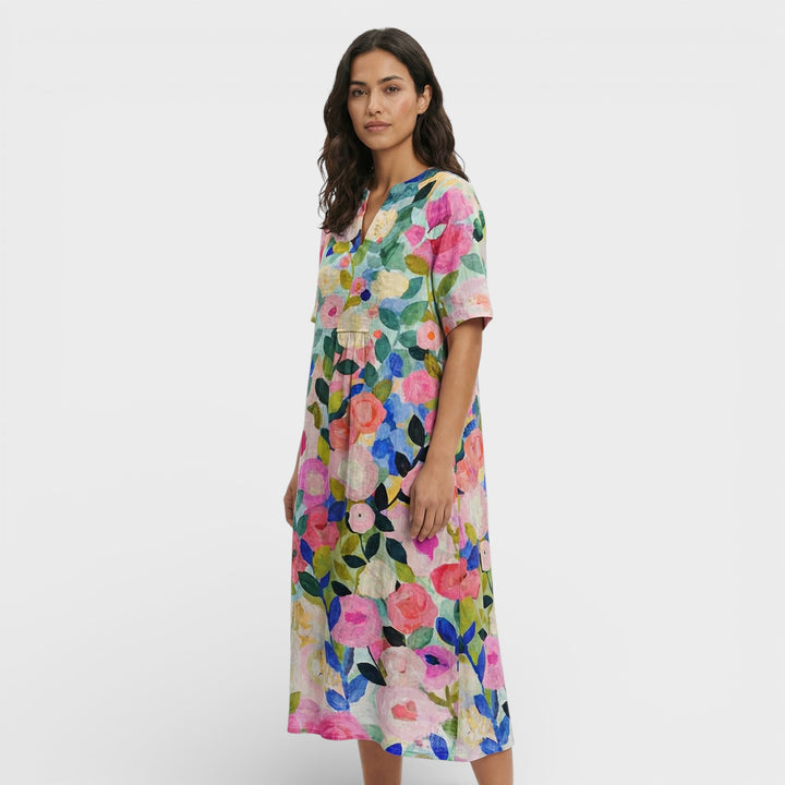 Vestido Floral Escote Pico Mujer