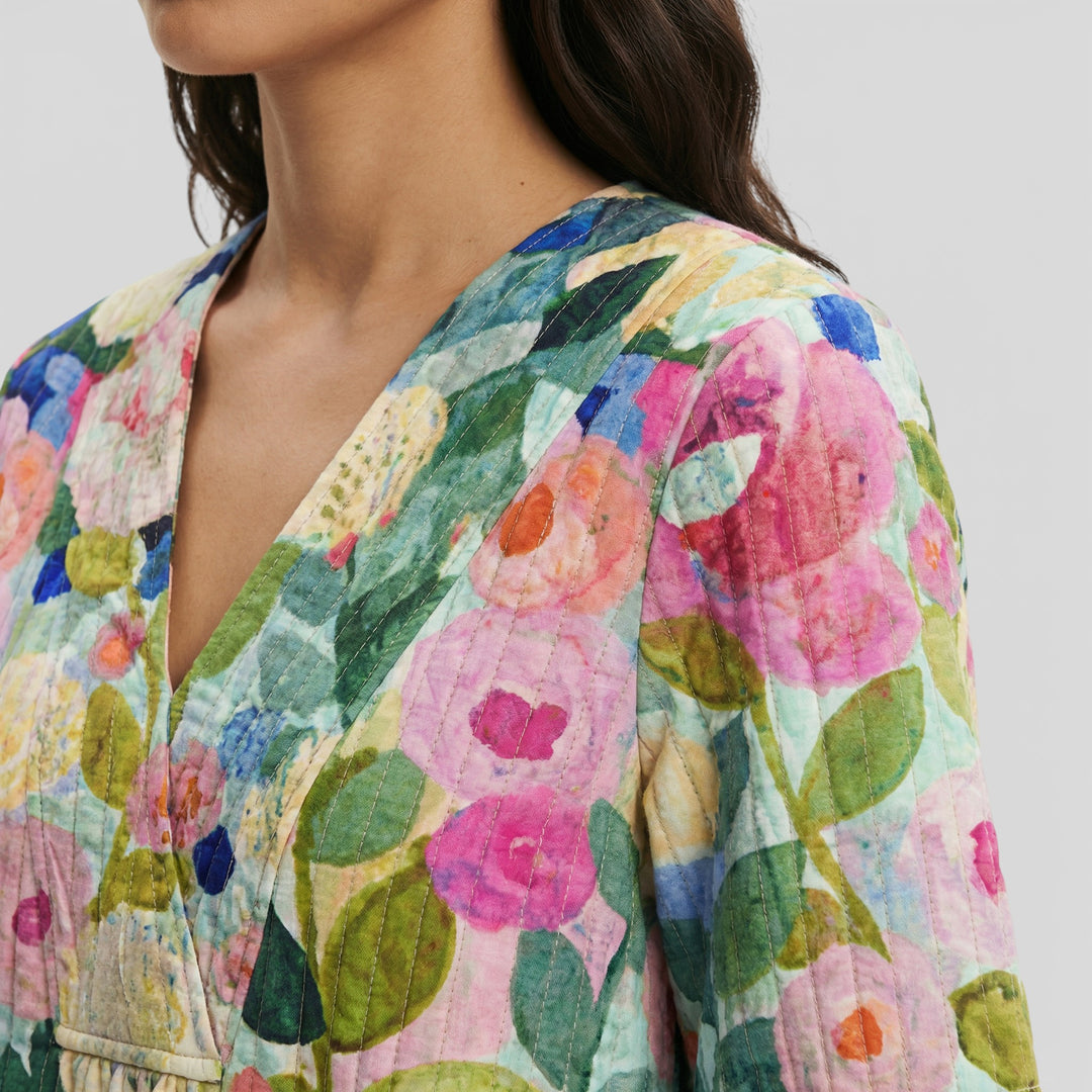 Vestido Floral Escote Pico Mujer