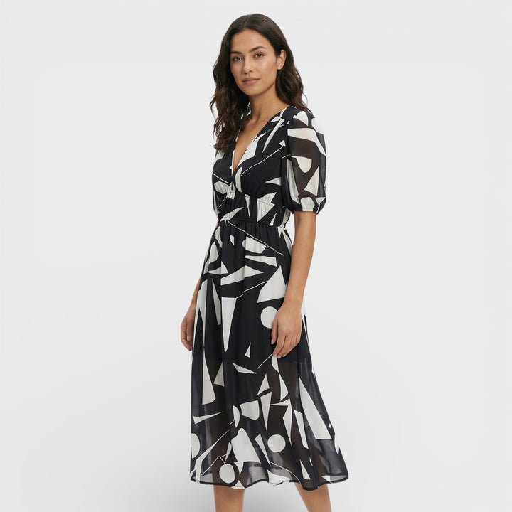 Vestido Midi Floral Mangas Abullonadas