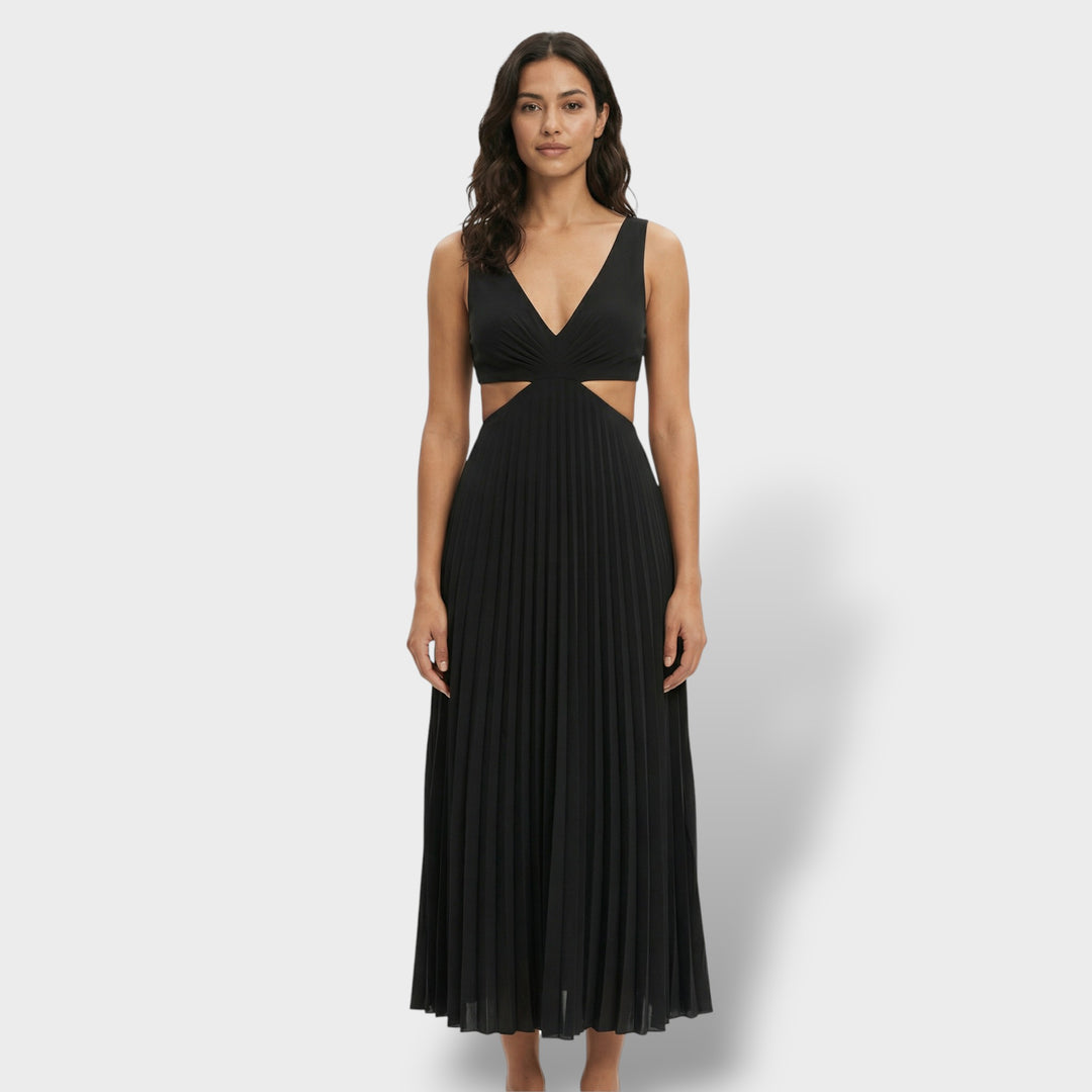 Vestido Midi Plisado Elegante Mujer