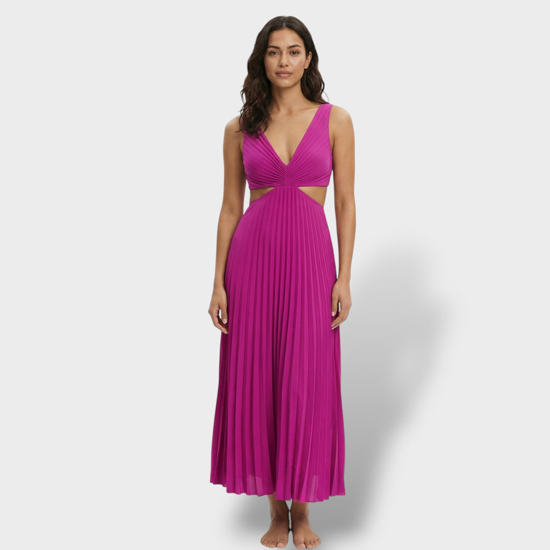 Vestido Midi Plisado Elegante Mujer