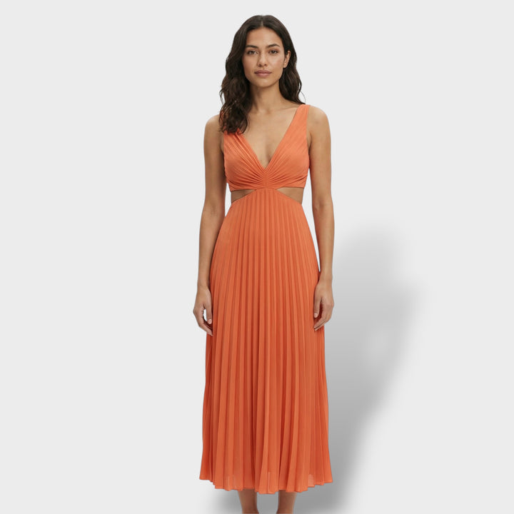 Vestido Midi Plisado Elegante Mujer