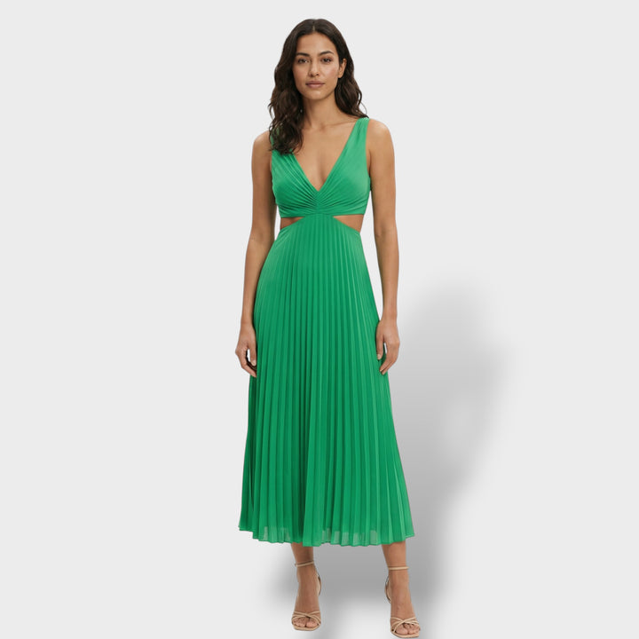 Vestido Midi Plisado Elegante Mujer