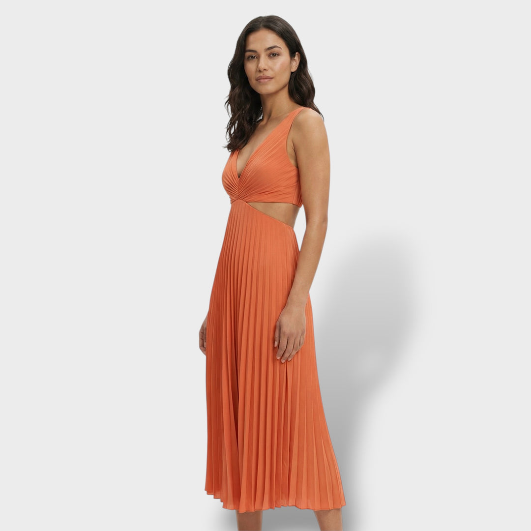 Vestido Midi Plisado Elegante Mujer