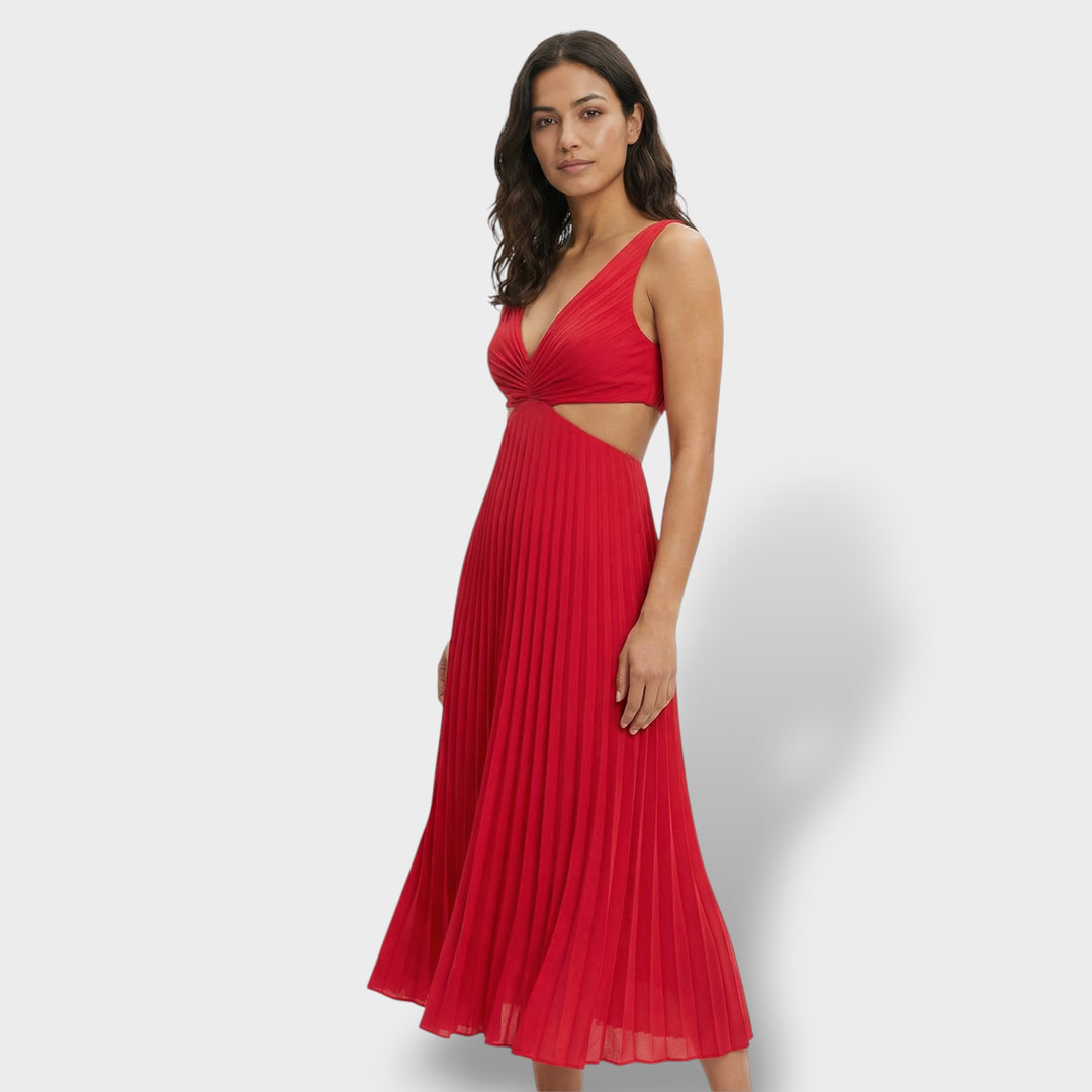 Vestido Midi Plisado Elegante Mujer