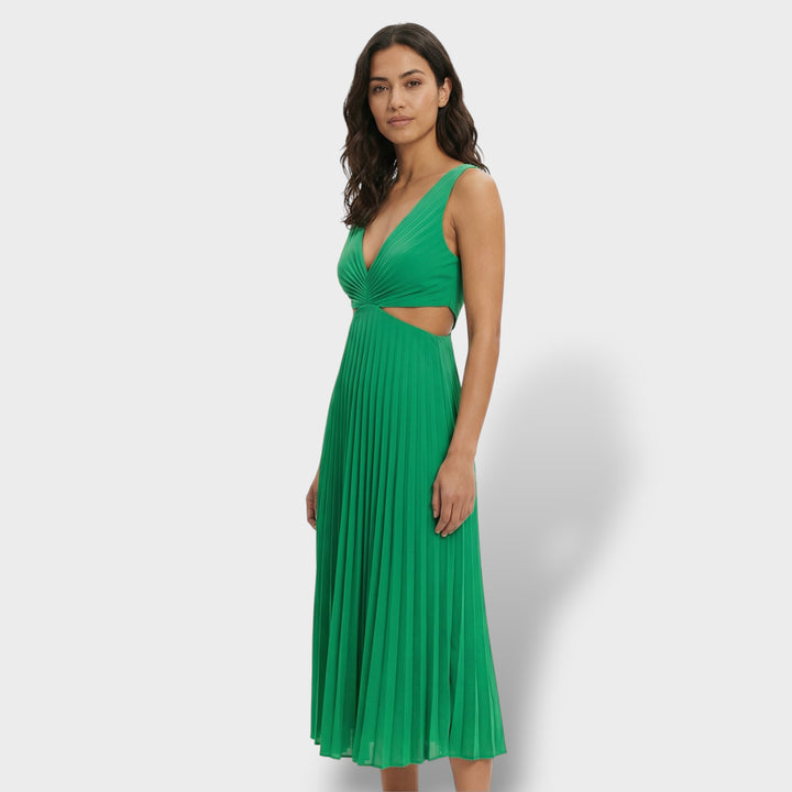 Vestido Midi Plisado Elegante Mujer