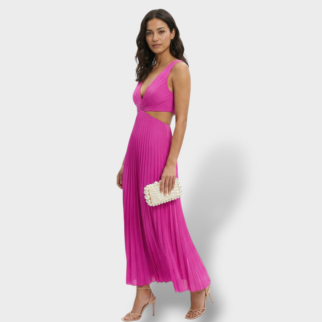 Vestido Midi Plisado Elegante Mujer