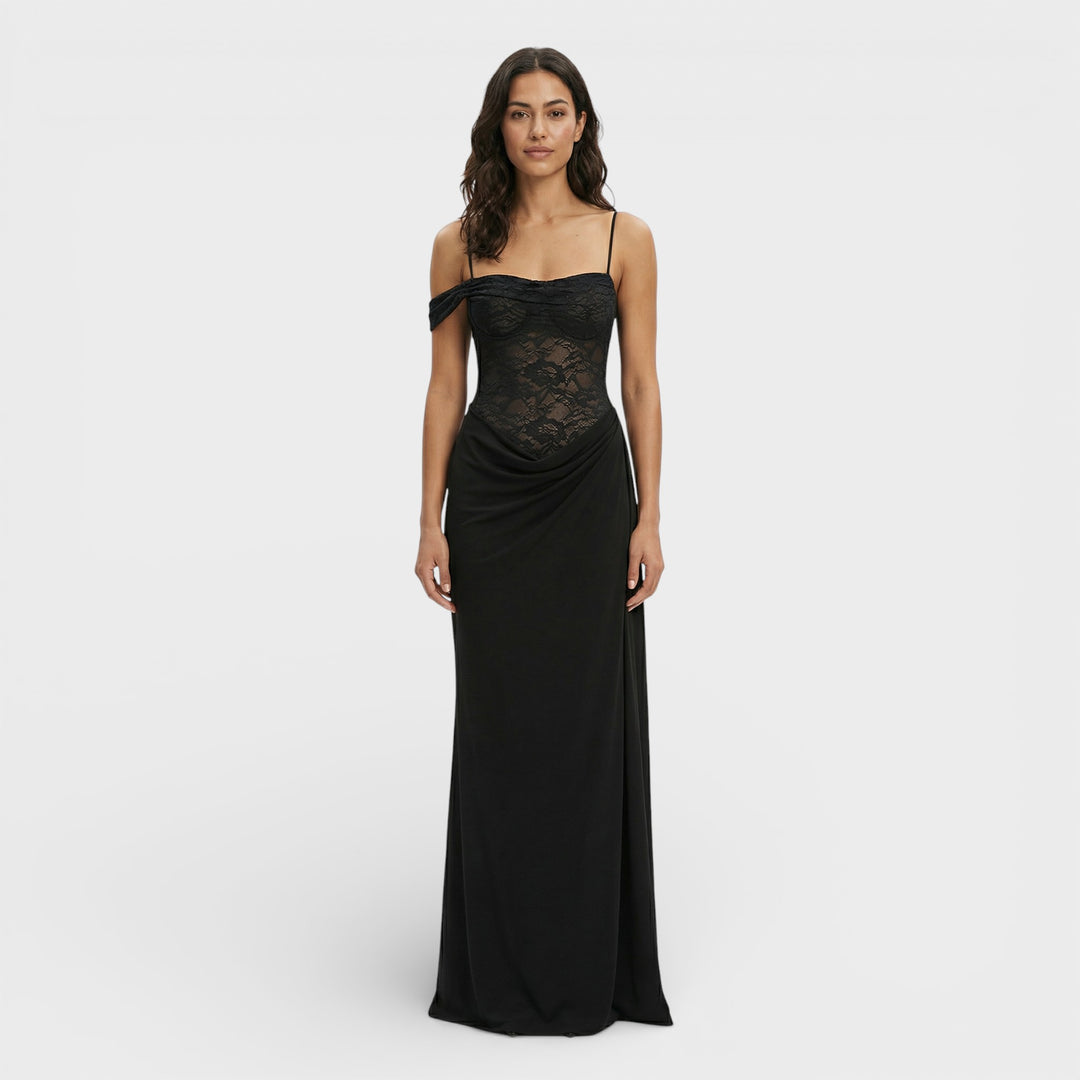 Vestido Largo Encaje Un Hombro Mujer