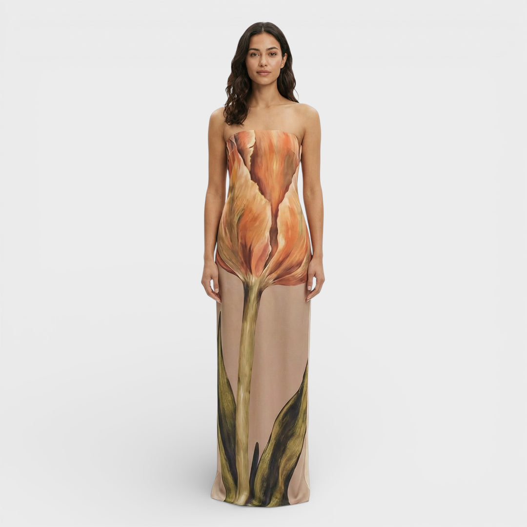 Vestido Largo Estampado Espalda Abierta