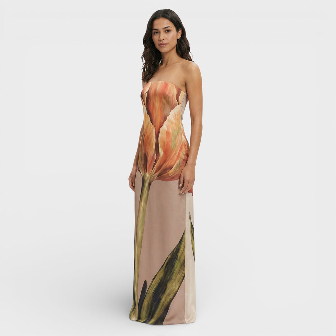 Vestido Largo Estampado Espalda Abierta