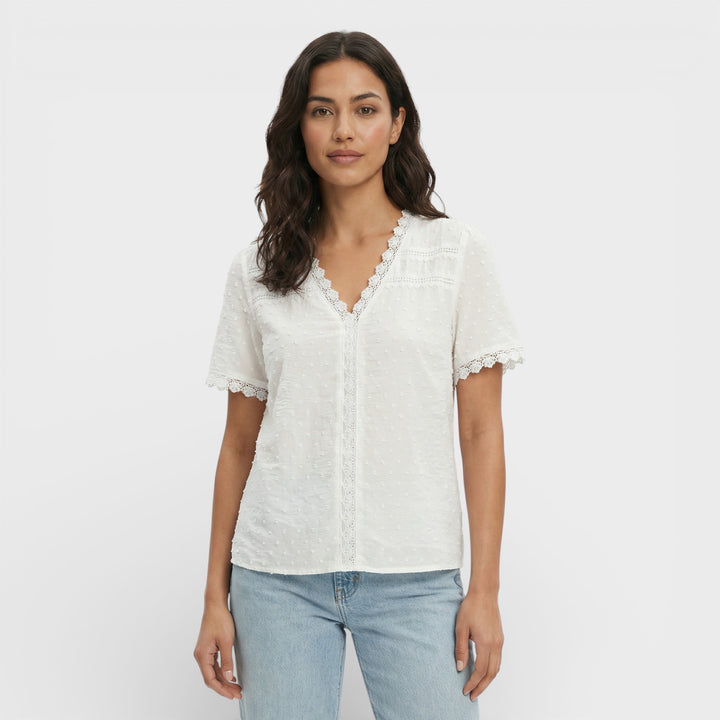 Blusa Blanca Textura Escote Pico