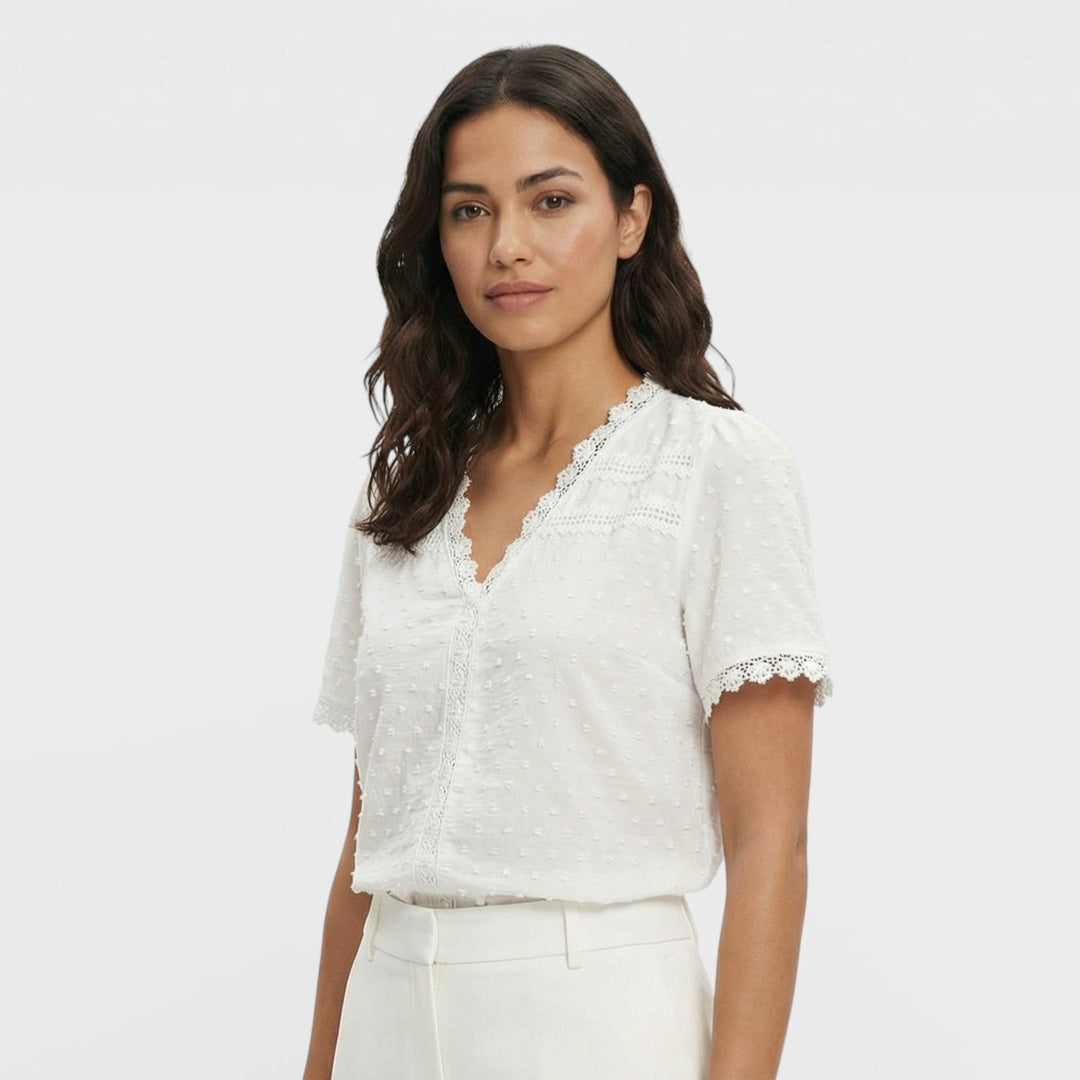 Blusa Blanca Textura Escote Pico