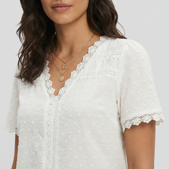 Blusa Blanca Textura Escote Pico