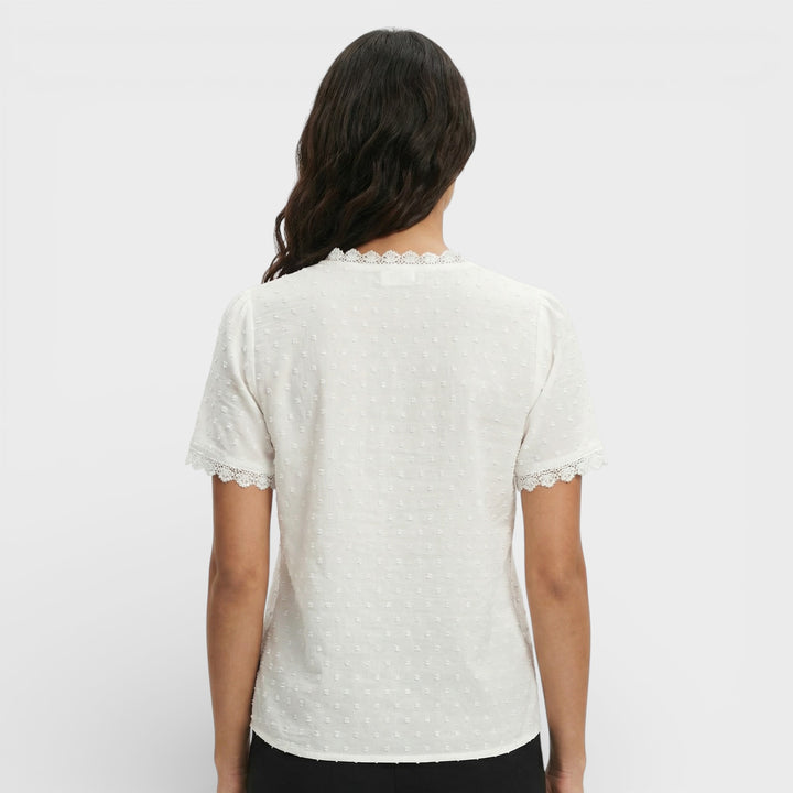 Blusa Blanca Textura Escote Pico