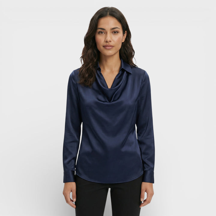 Blusa Satinada Cuello Drapeado Mujer