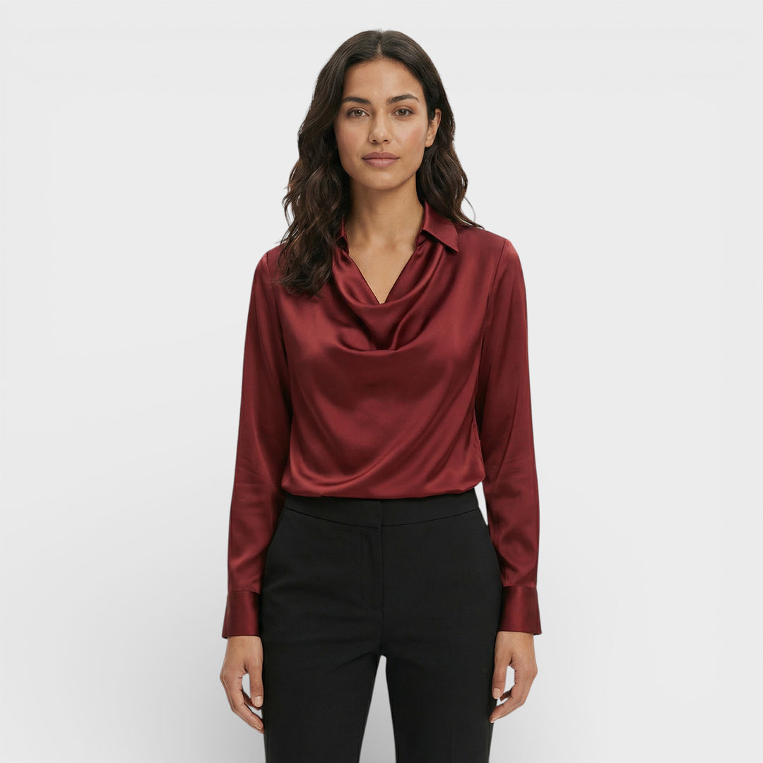 Blusa Satinada Cuello Drapeado Mujer