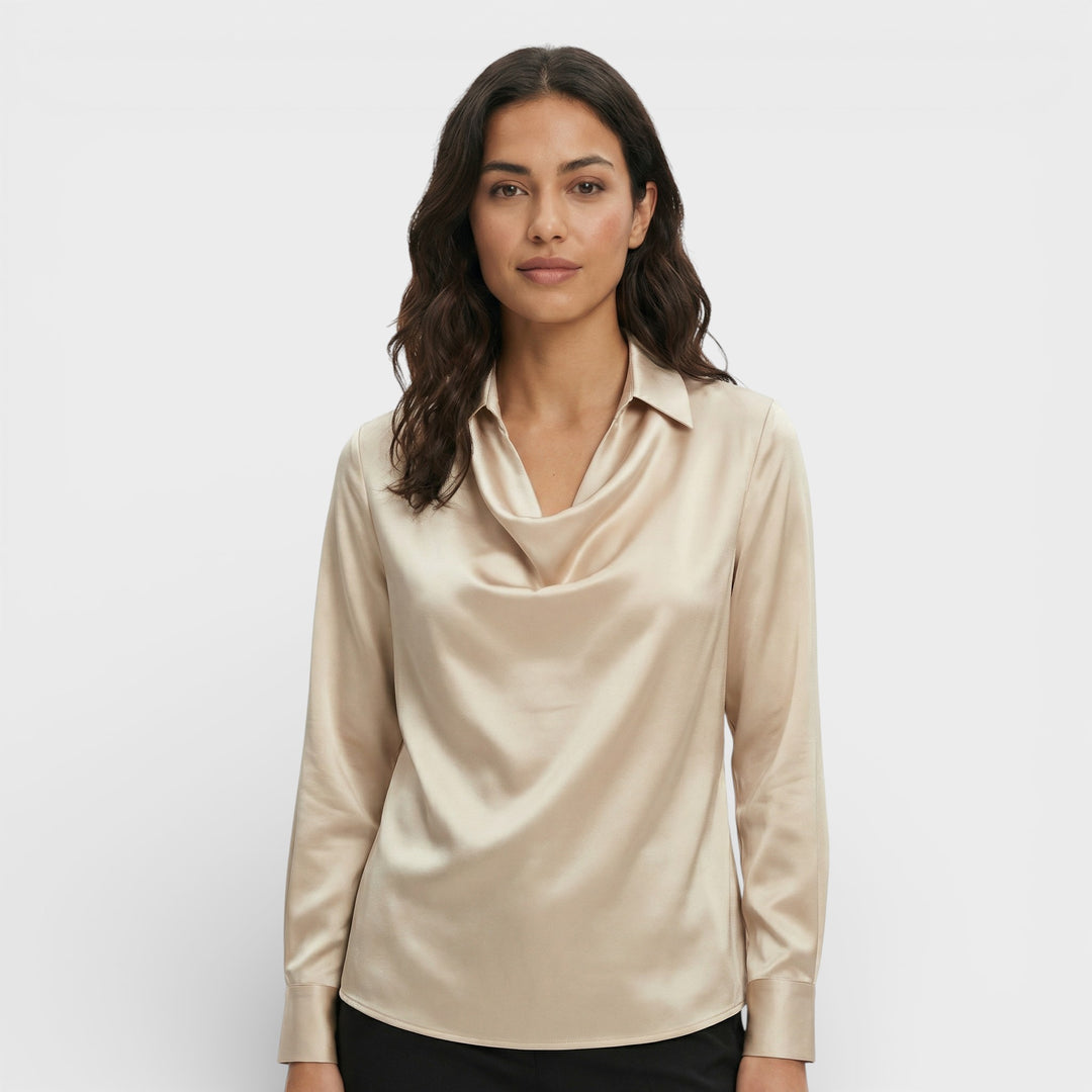 Blusa Satinada Cuello Drapeado Mujer