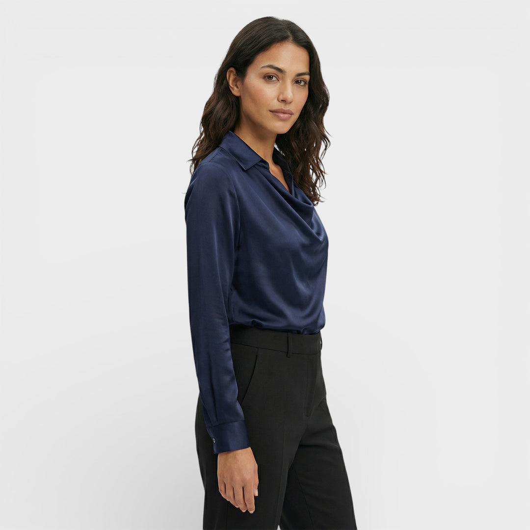Blusa Satinada Cuello Drapeado Mujer