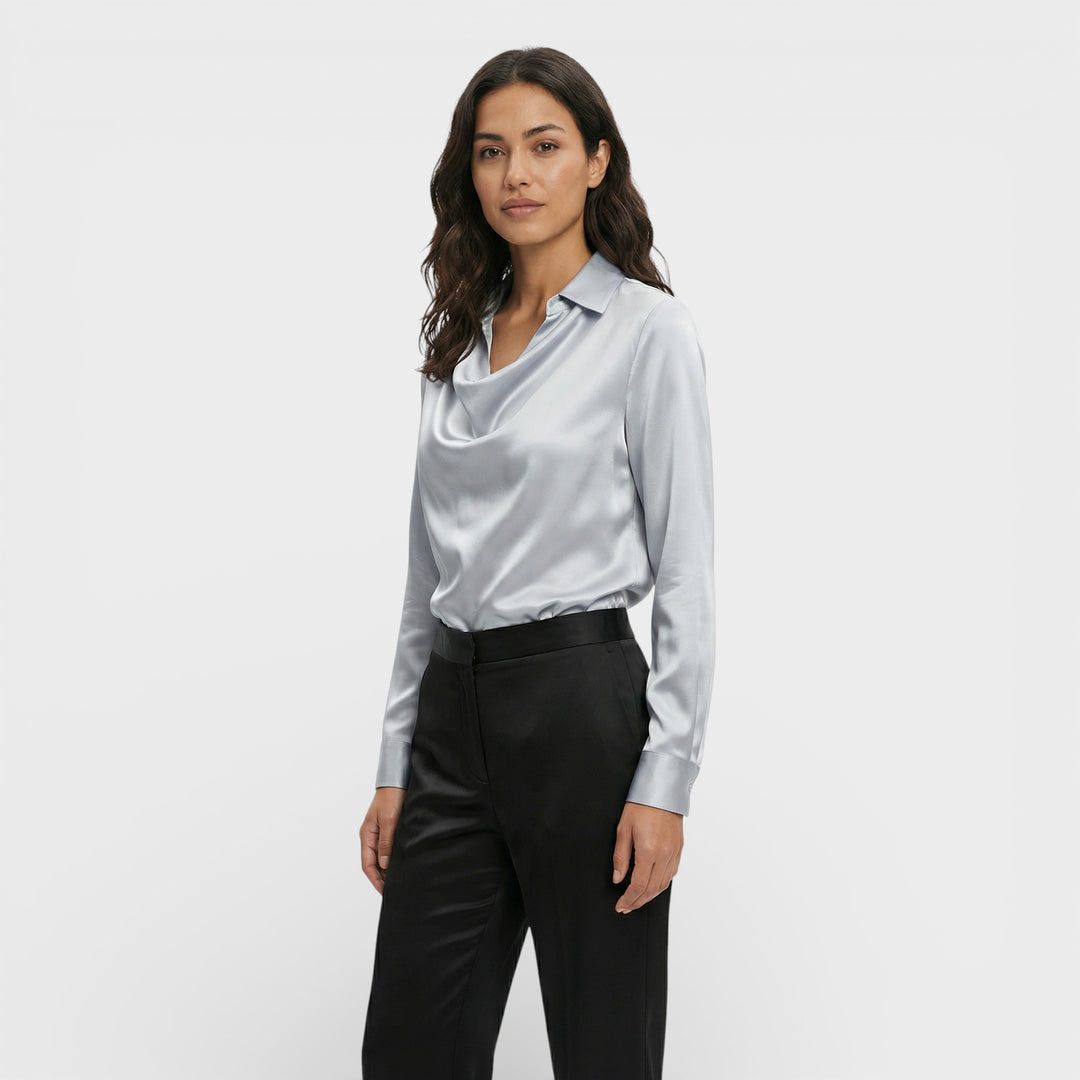 Blusa Satinada Cuello Drapeado Mujer